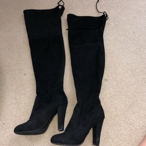 Velvet black knee high heels